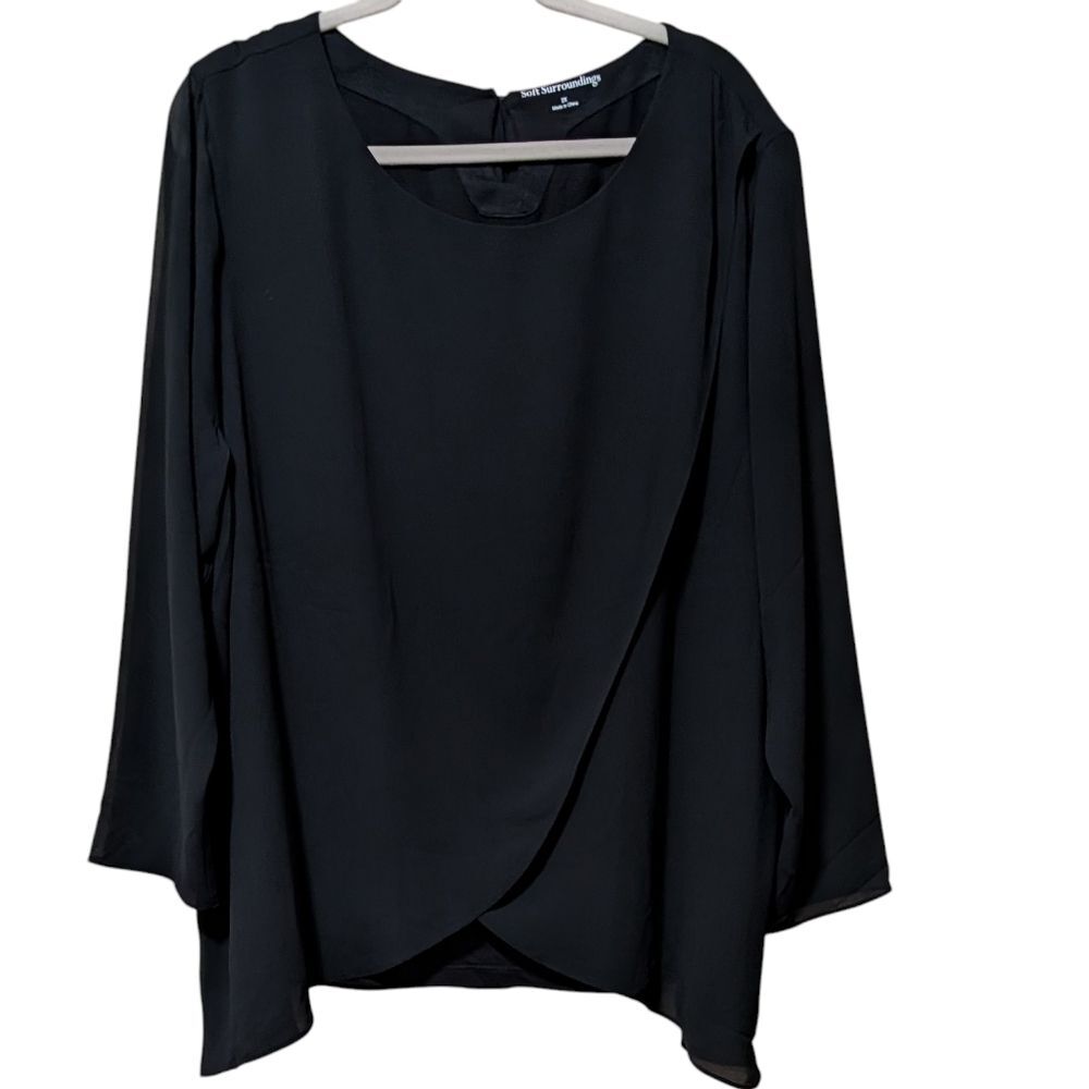 NWT Soft Surroundings Black Belvedere blouse size 2X layers draping sheer sleeve